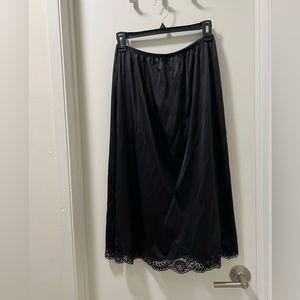 Black Midi Slip Skirt w/ Lace & Slit
